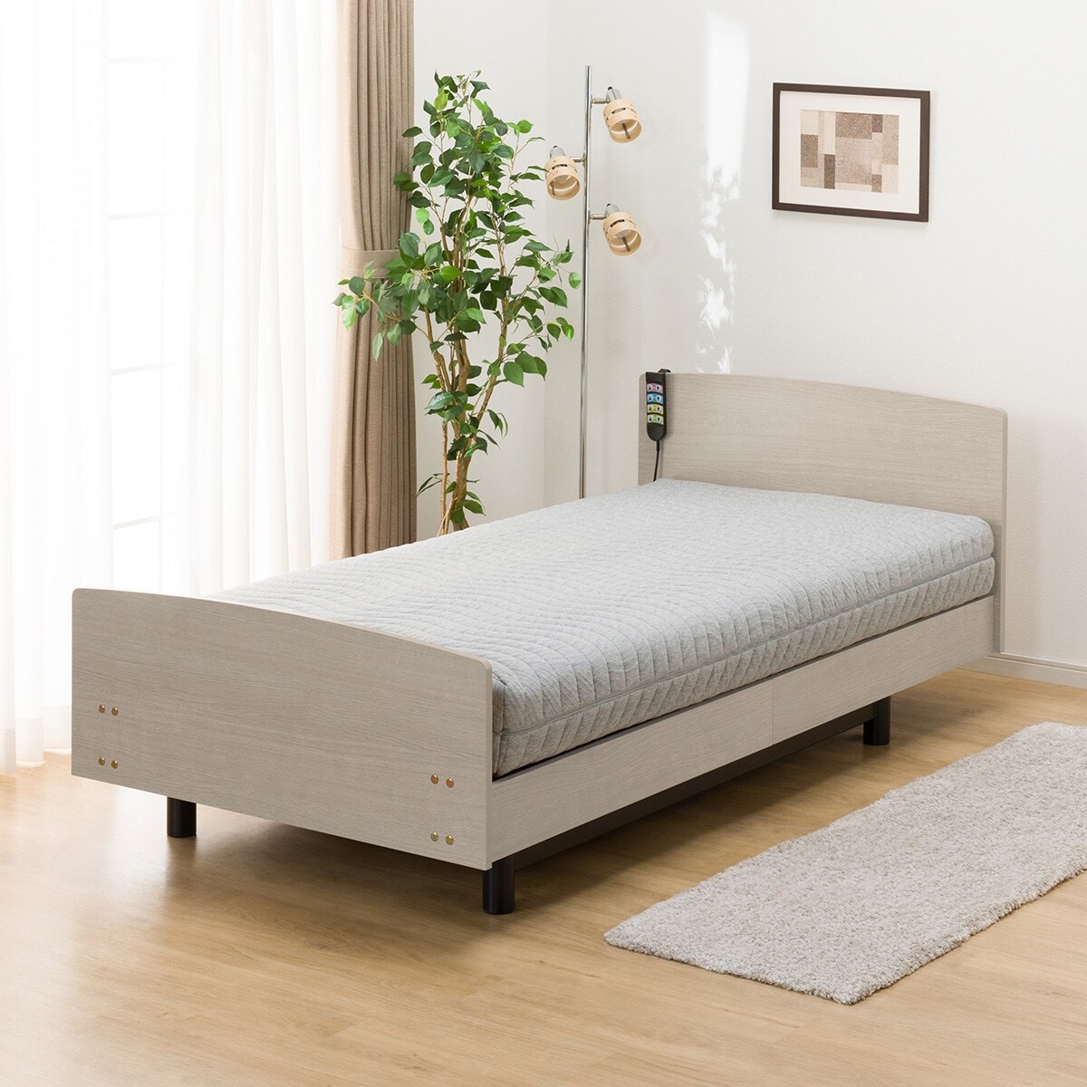 非課税】電動シングルベッドフレーム + マットレス + サイドガード2本