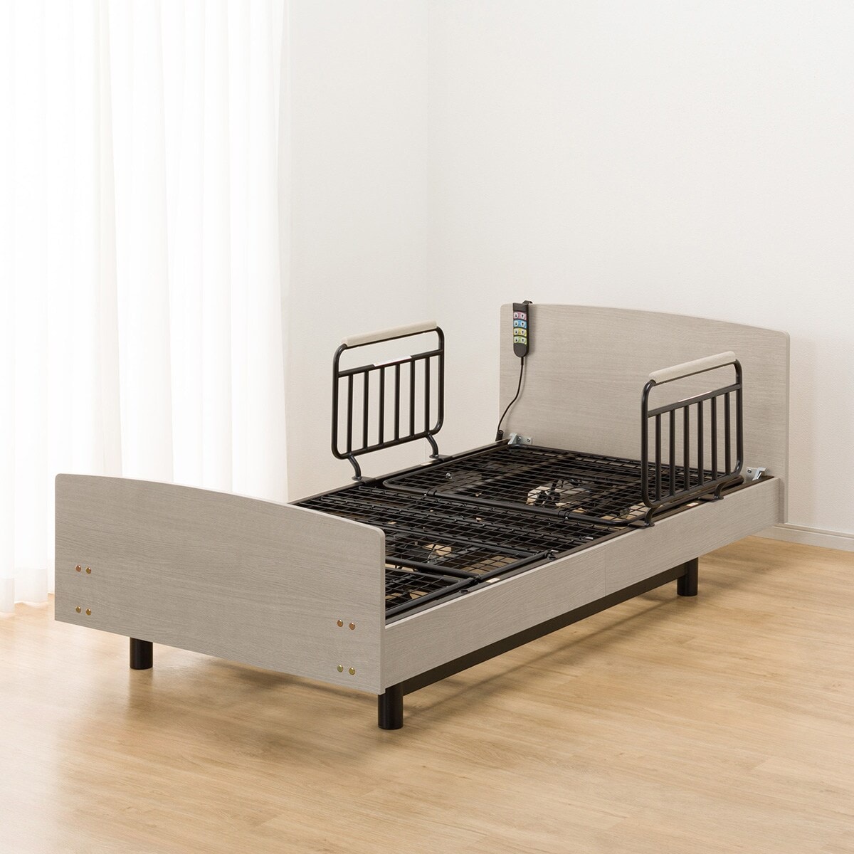 非課税】電動シングルベッドフレーム + マットレス + サイドガード2本