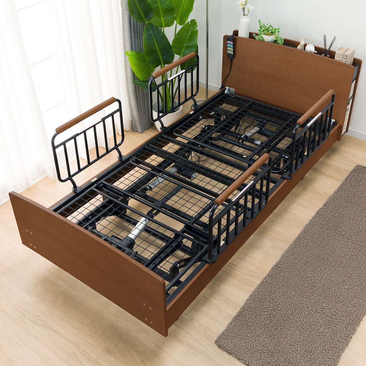 非課税】電動シングルベッドフレーム+マットレス+サイドガード4本