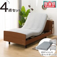 【非課税】電動シングルベッドフレーム+マットレス+サイドガード2本セット(ライズ3 3M-C MBR/E5)