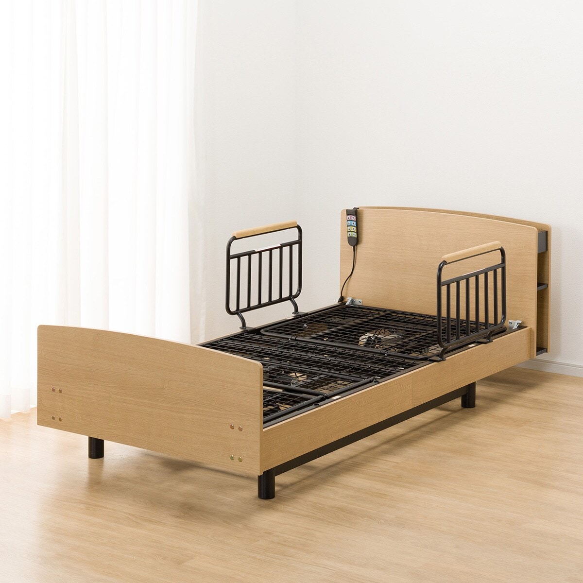 非課税】電動シングルベッドフレーム+マットレス+サイドガード2本