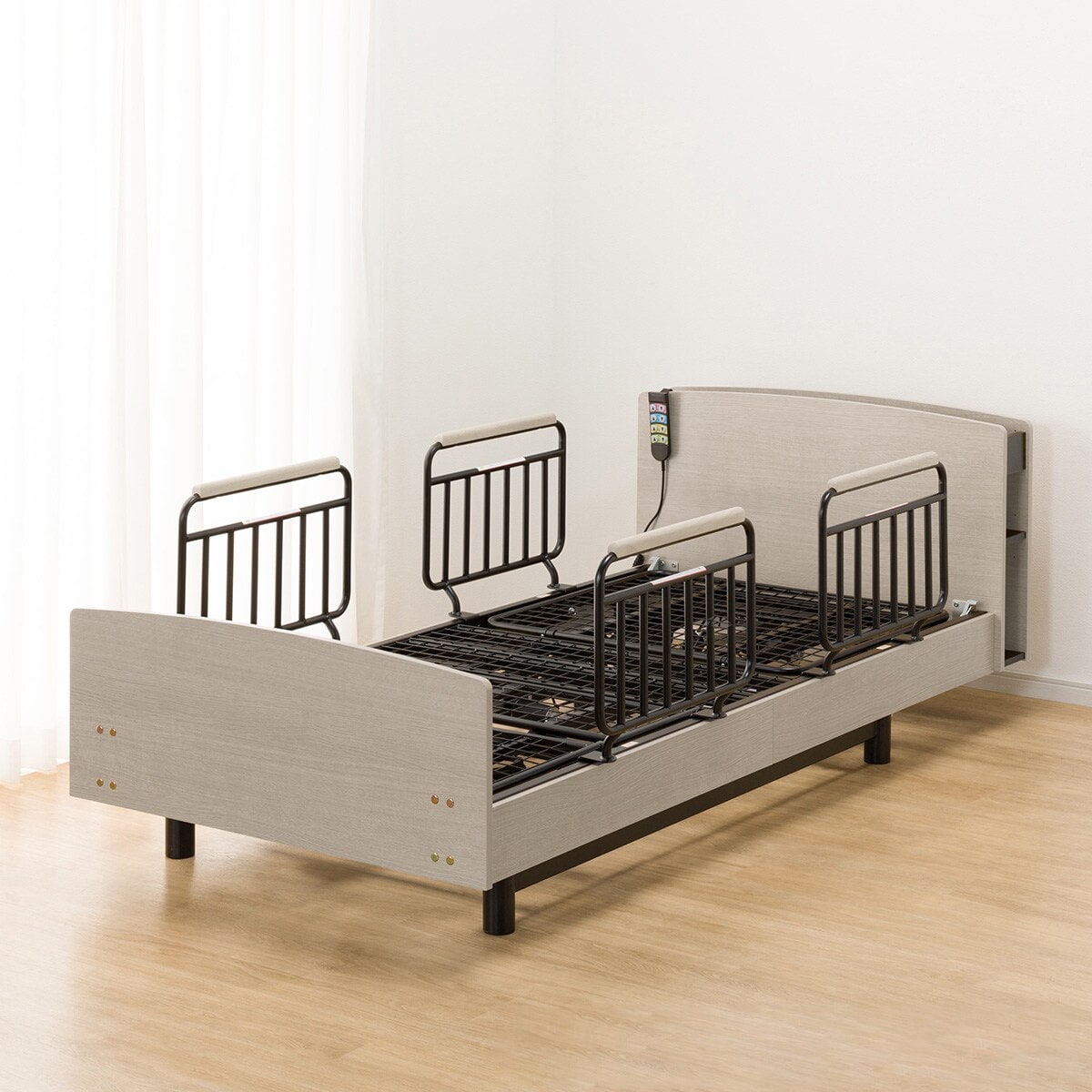 非課税】電動シングルベッドフレーム+ベッドガード4本セット