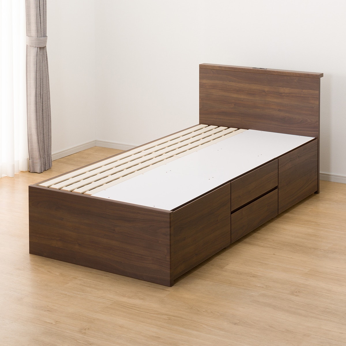 すのこシングル棚・コンセント付きチェストベッドフレーム(N-ジオT