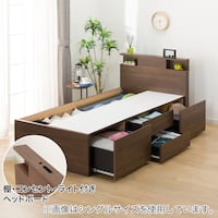 【大容量収納×棚・コンセント・ライト付き】チェストベッドフレーム セミダブル (N-ジオC 40M-S すのこ MBR2)