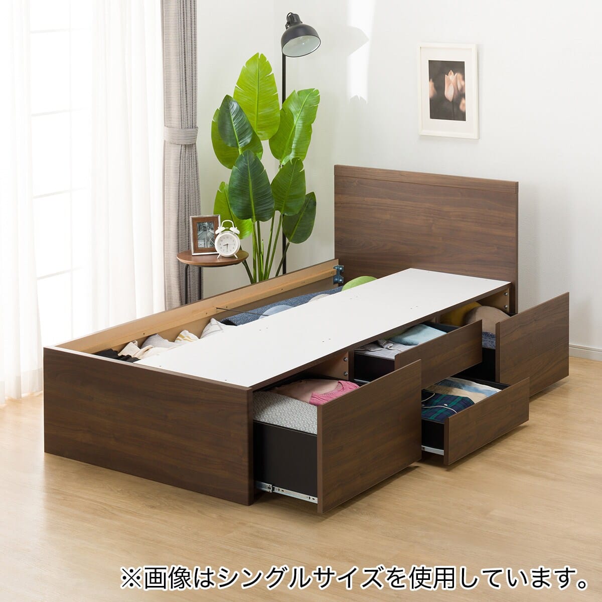 大容量収納付き】チェストベッド + マットレスセット ダブル (N-ジオF