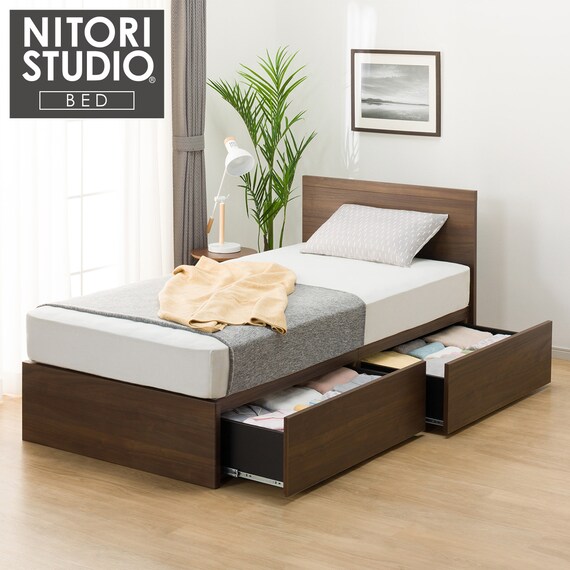収納付きベッドフレーム シングル フラットタイプ (NS-001 DR31 引き出し付き 深型 床板 MBR2) 1枚目画像