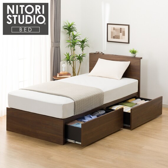 収納付きベッドフレーム シングル 棚付きタイプ (NS-002 DR31 引き出し付き 深型 床板 MBR2) 1枚目画像