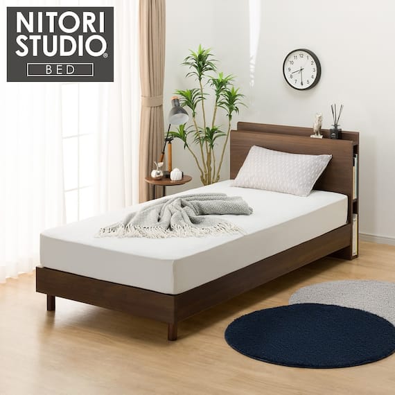 シングル 棚・サイド収納付きベッドフレーム(NS-003 LEG/LOW すのこ MBR) 1枚目画像