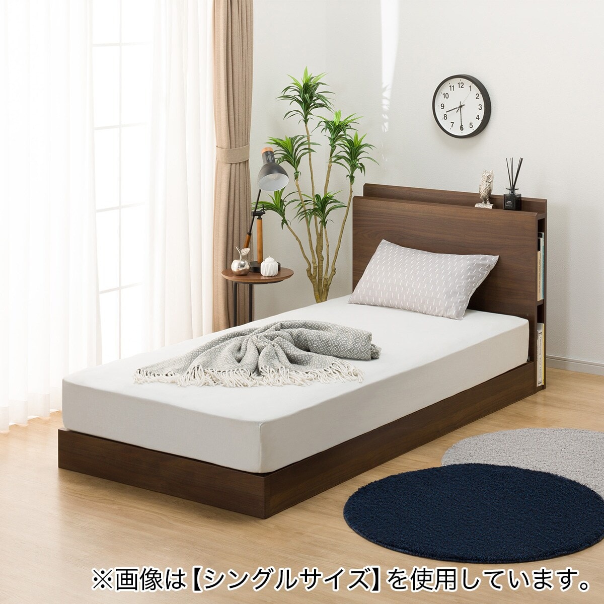 クイーン 棚・サイド収納付きベッドフレーム(NS-003 LEG/LOW 床板 MBR