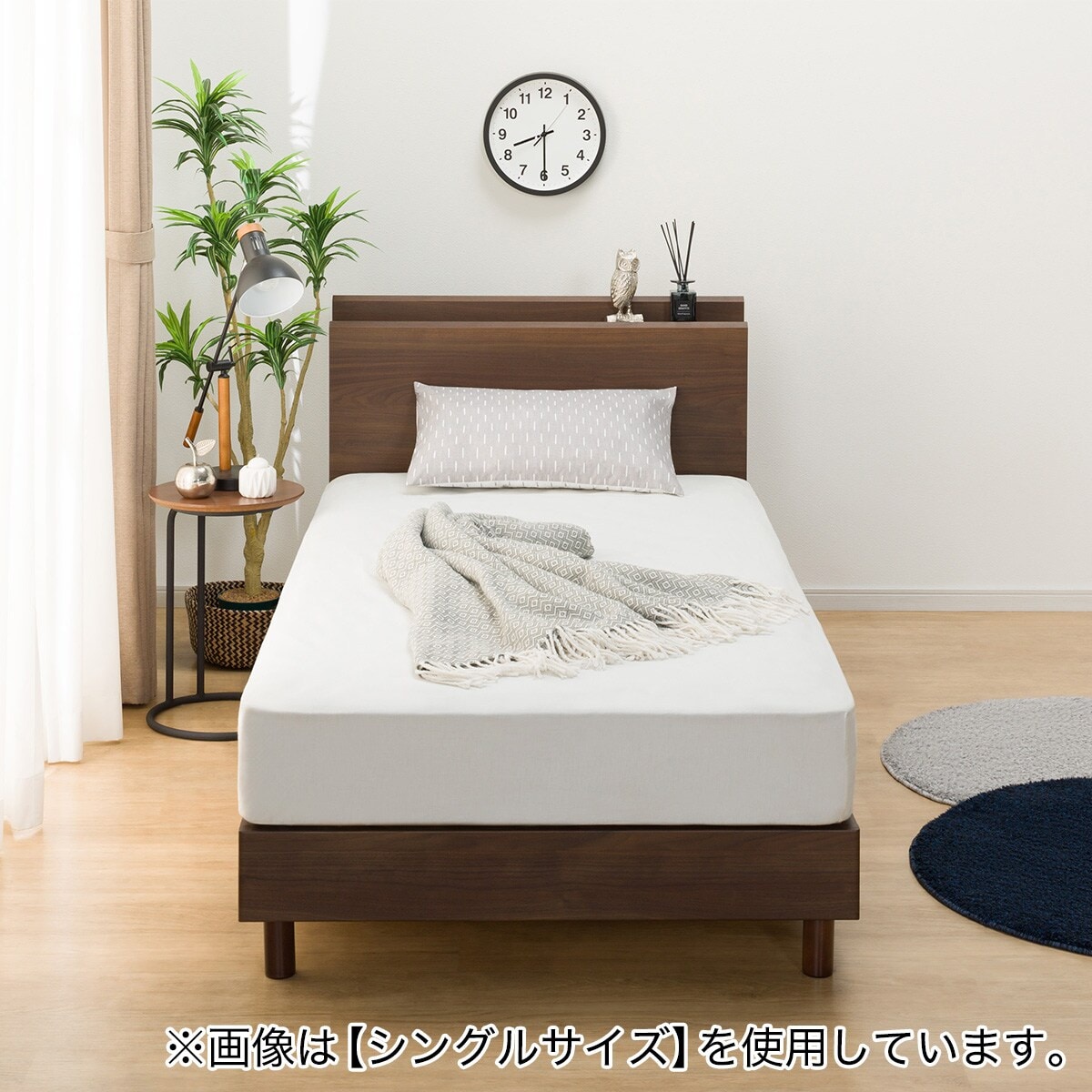 クイーン 棚・サイド収納付きベッドフレーム(NS-003 LEG/LOW 床板 MBR