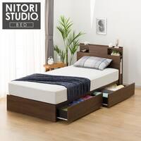 シングル 棚・照明・サイド収納付きベッドフレーム(NS-004 浅型/床板 MBR)