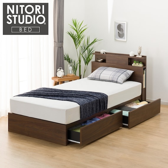 シングル 棚・照明・サイド収納付きベッドフレーム(NS-004 浅型/床板 MBR) 1枚目画像