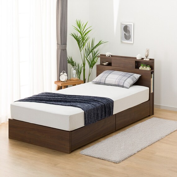 シングル 棚・照明・サイド収納付きベッドフレーム(NS-004 浅型/床板 MBR) 4枚目画像