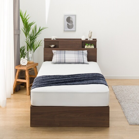 シングル 棚・照明・サイド収納付きベッドフレーム(NS-004 浅型/床板 MBR) 5枚目画像