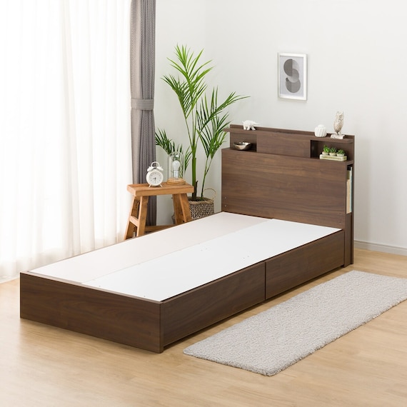 シングル 棚・照明・サイド収納付きベッドフレーム(NS-004 浅型/床板 MBR) 6枚目画像