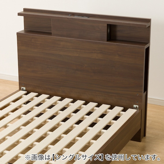 ダブル 棚・照明・サイド収納付きベッドフレーム(NS-004 LEG/LOW すのこ MBR) 12枚目画像