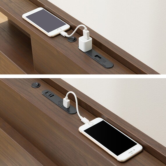 ダブル 棚・照明・サイド収納付きベッドフレーム(NS-004 LEG/LOW すのこ MBR) 13枚目画像