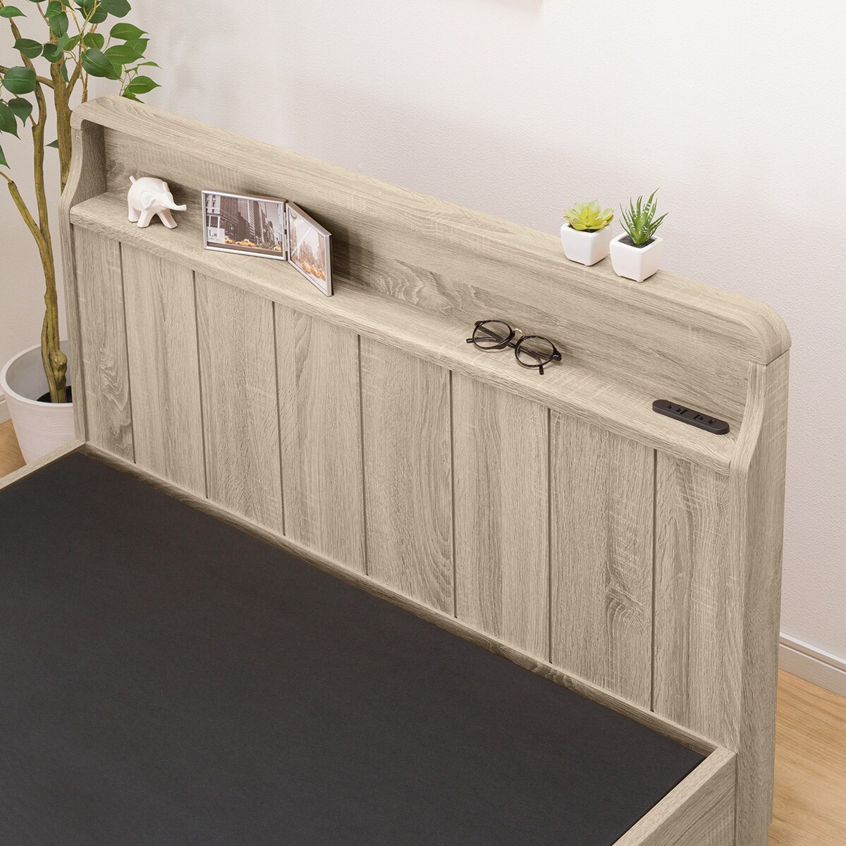 セミダブル アンティーク調 棚付きベッドフレーム(PEL Sキャビ