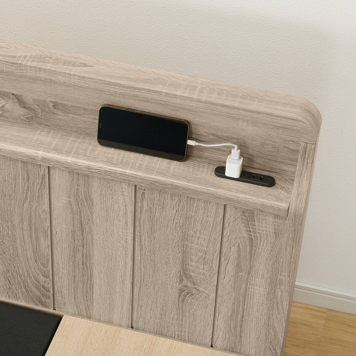 シングル アンティーク調 棚付きベッドフレーム(引出し付き PEL S