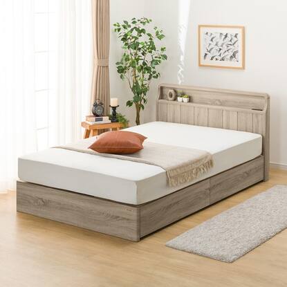 セミダブル アンティーク調 棚付きベッドフレーム(引き出し付き PEL S  