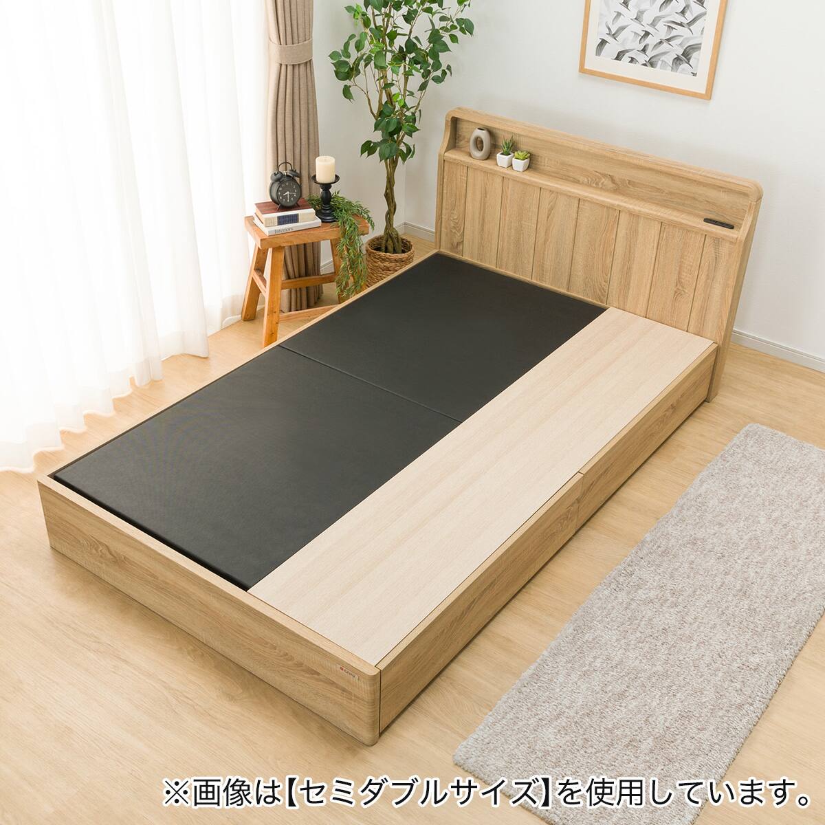 ダブル アンティーク調 棚付きベッドフレーム(引き出し付き PEL S