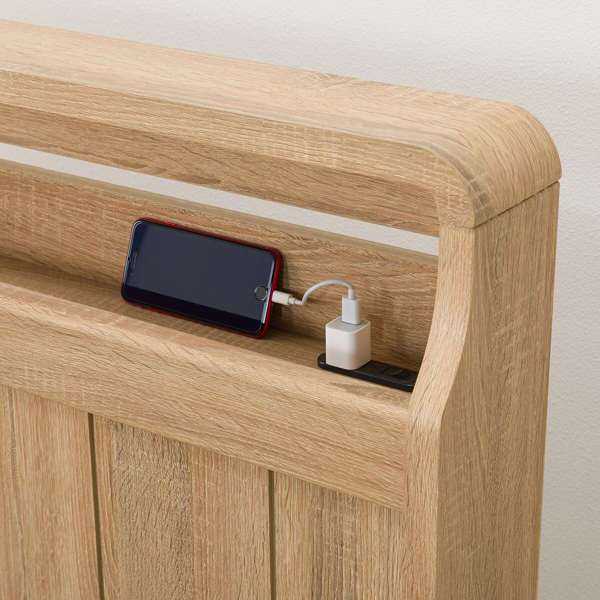 ダブル アンティーク調 棚付きベッドフレーム(引き出し付き PEL L