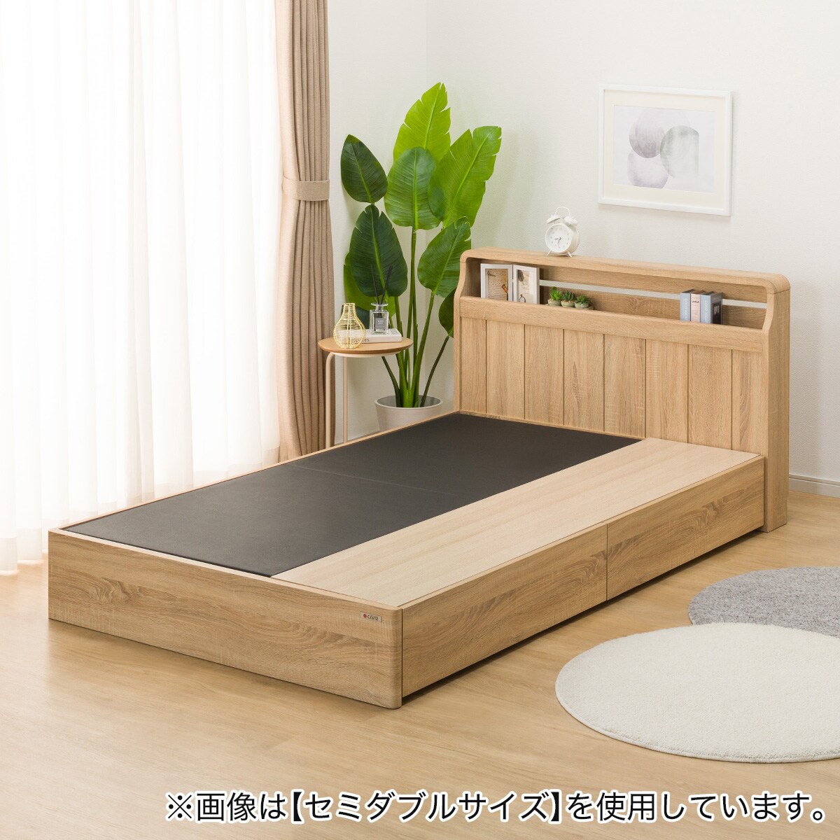 ダブル アンティーク調 棚付きベッドフレーム(引き出し付き PEL L