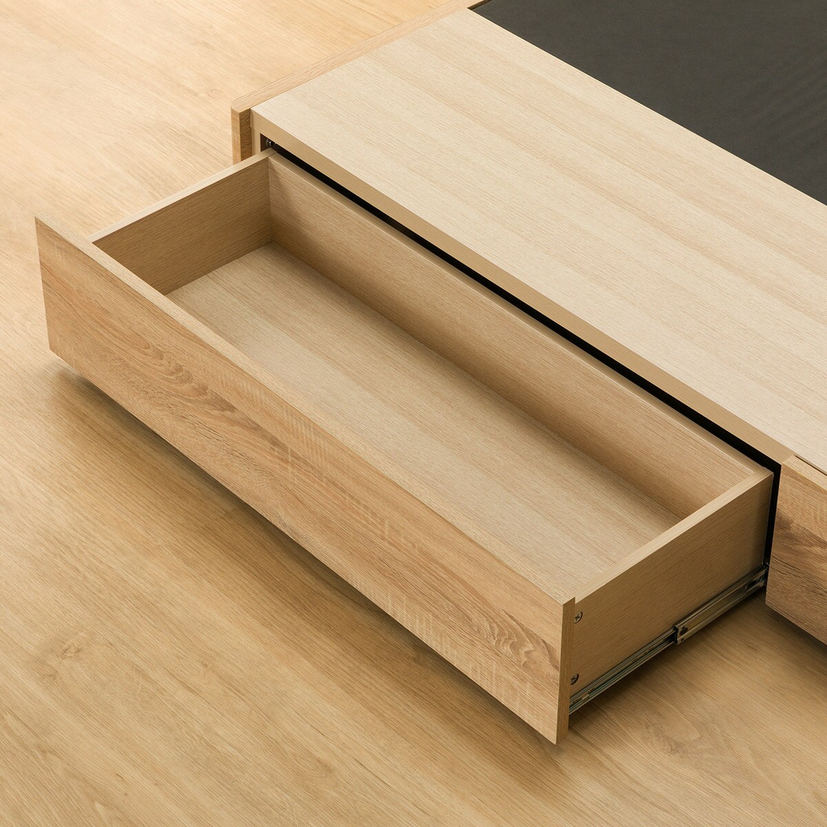 ダブル アンティーク調 棚付きベッドフレーム(引き出し付き PEL L