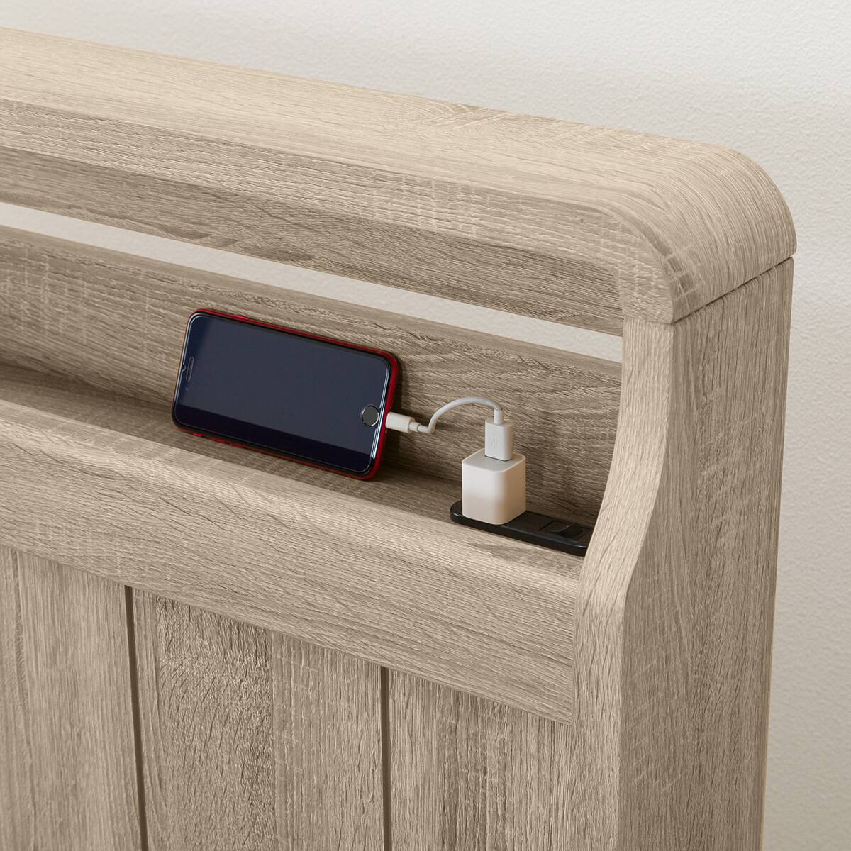 ダブル アンティーク調 棚付きベッドフレーム(引き出し付き PEL L