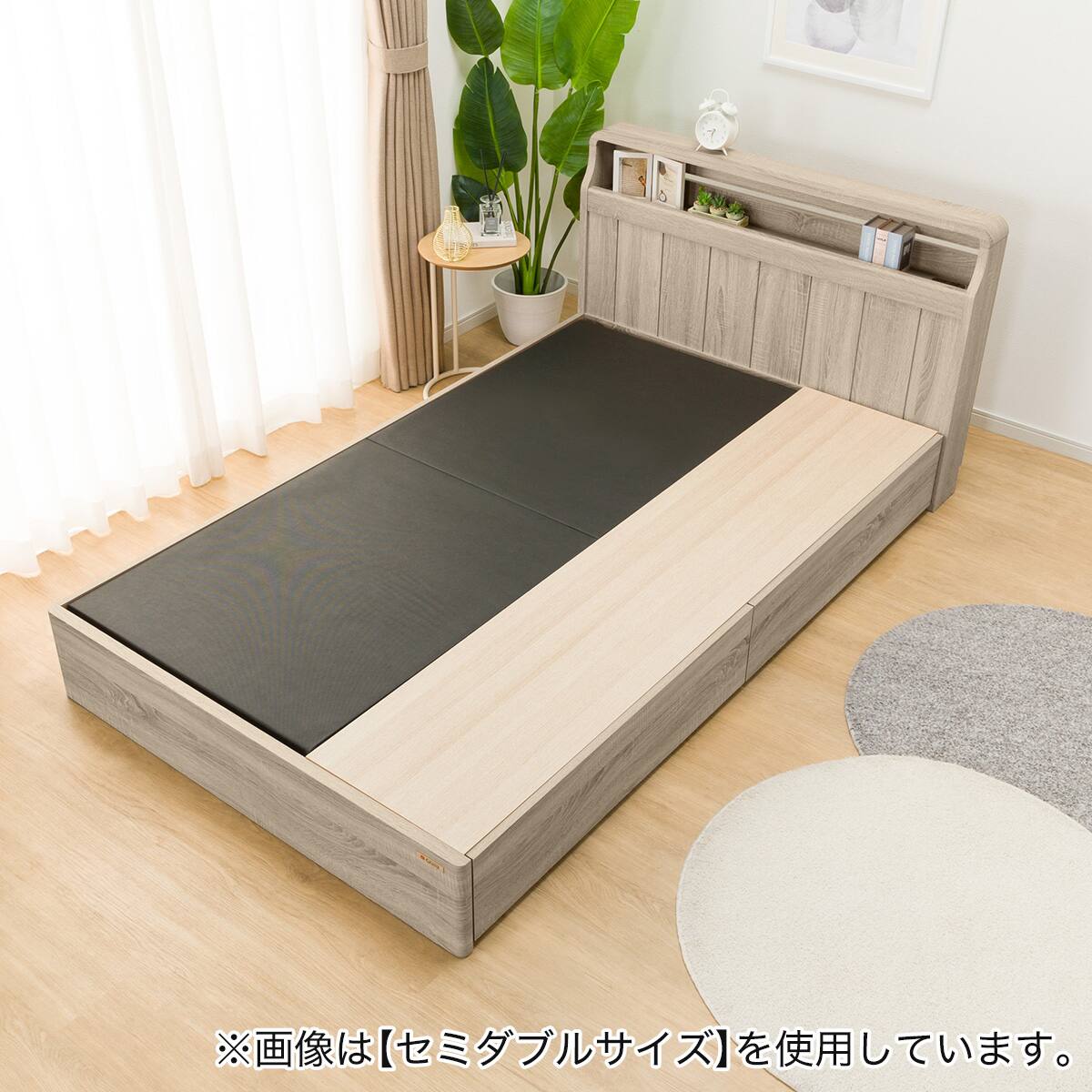 ダブル アンティーク調 棚付きベッドフレーム(引き出し付き PEL L