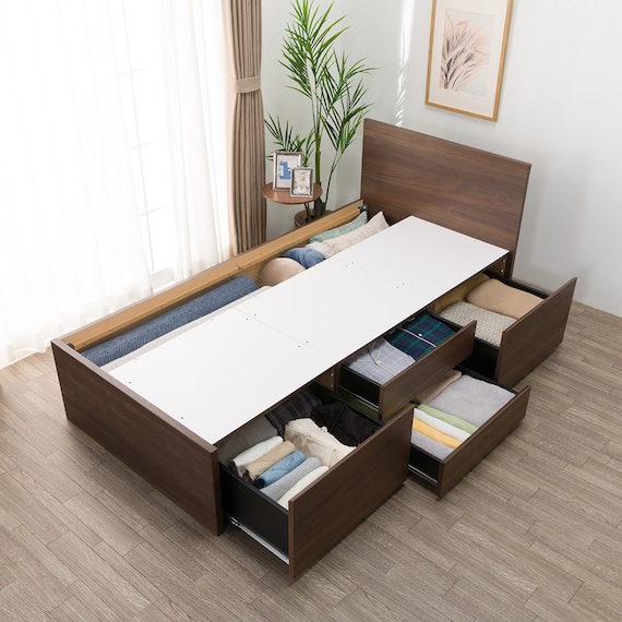 【大容量収納付き】チェストベッドフレーム シングル (N-ジオF-DP 40O-S すのこ MBR) 14枚目画像