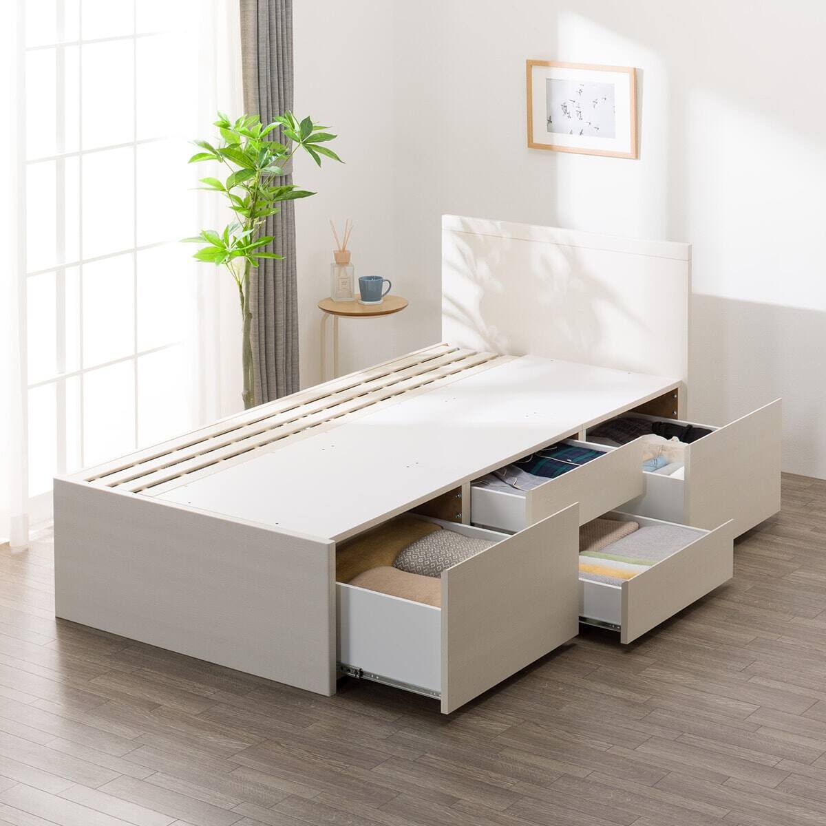 すのこシングルフラットヘッドボードチェストベッドセット(N-ジオF-DP