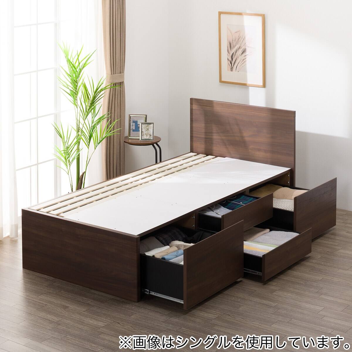 大容量収納付き】チェストベッド + マットレスセット セミダブル (N