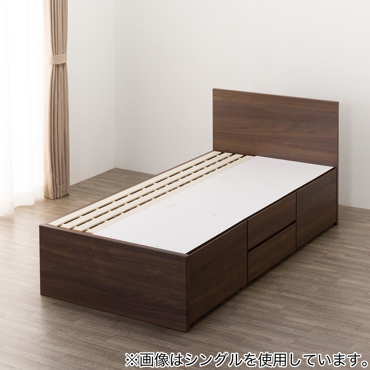 大容量収納付き】すのこチェストベッドフレーム(セミダブル N-ジオF-DP