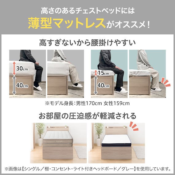 【大容量収納付き】チェストベッドフレーム セミダブル (N-ジオF-DP 40O-S すのこ GW) 10枚目画像