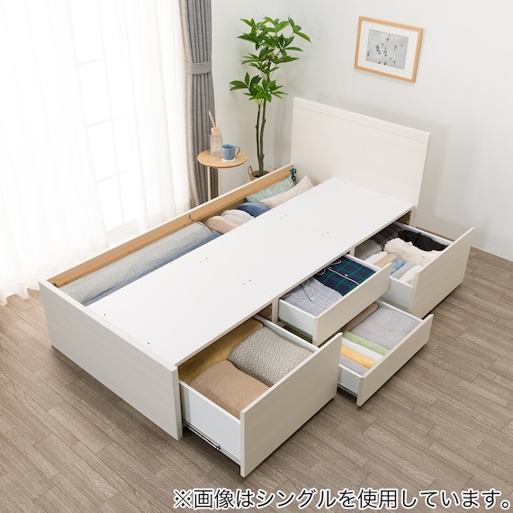 【大容量収納付き】ダブルチェストベッド + マットレスセット (N-ジオF-DP 40O-S すのこ WW/U1-03 EM) 13枚目画像