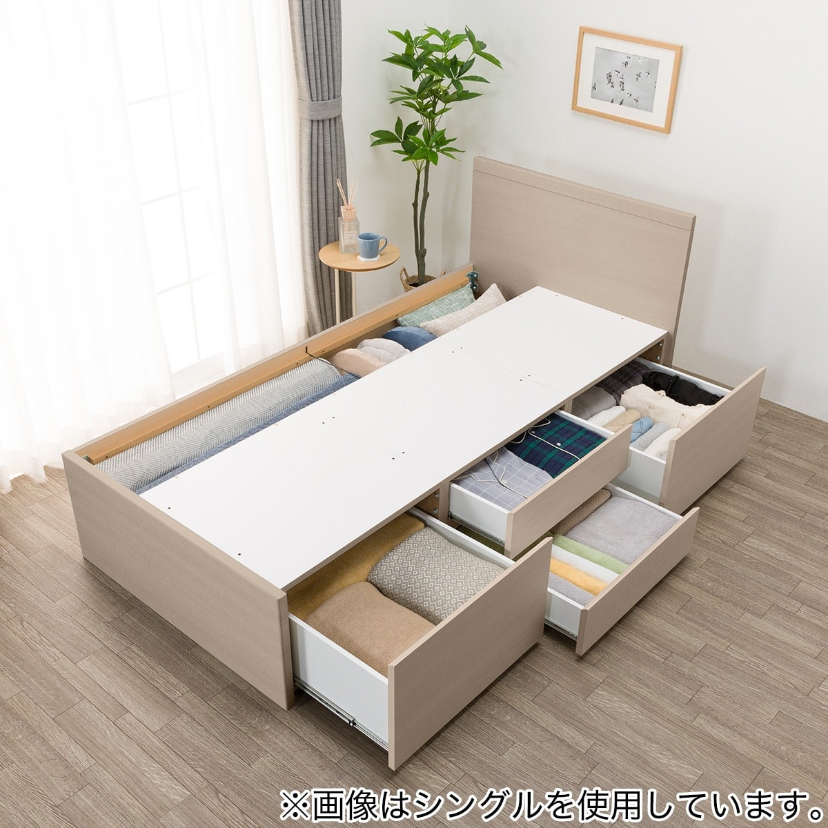 すのこダブルフラットヘッドボードチェストベッドセット(N-ジオF-DP GY