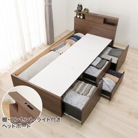 【大容量収納×棚・コンセント・ライト付き】チェストベッドフレーム シングル (N-ジオC-DP 40O-S すのこ MBR)