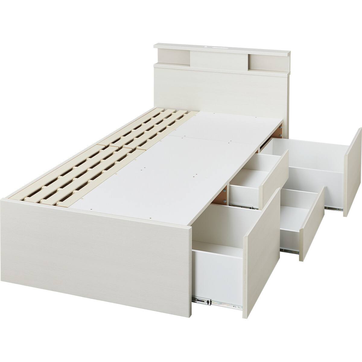 大容量収納×棚・コンセント・ライト付き】すのこチェストベッド