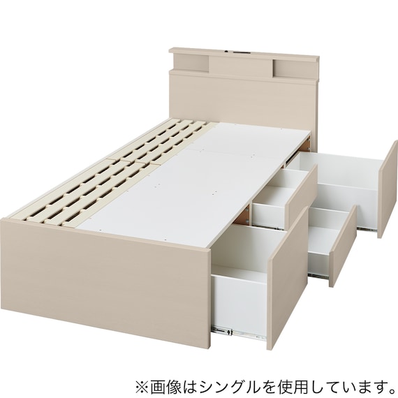 【大容量収納×棚・コンセント・ライト付き】チェストベッドフレーム セミダブル (N-ジオC-DP 40O-S すのこ GW) 16枚目画像