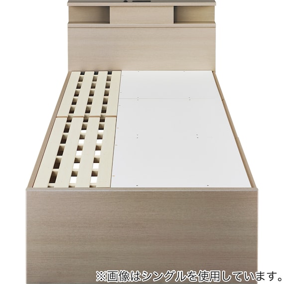 【大容量収納×棚・コンセント・ライト付き】チェストベッドフレーム セミダブル (N-ジオC-DP 40O-S すのこ GW) 17枚目画像