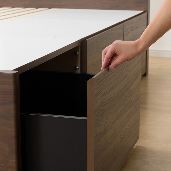 【大容量収納×棚・コンセント・ライト付き】チェストベッドフレーム ダブル (N-ジオC-DP 40O-S すのこ MBR) 19枚目画像