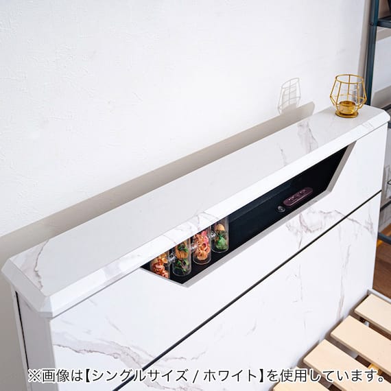 棚・照明付きベッドフレーム(大理石調 SD WH) 6枚目画像