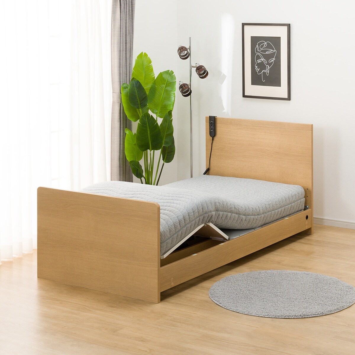 非課税】電動シングルベッドフレーム＋マットレスセット(NS001 ST LBR