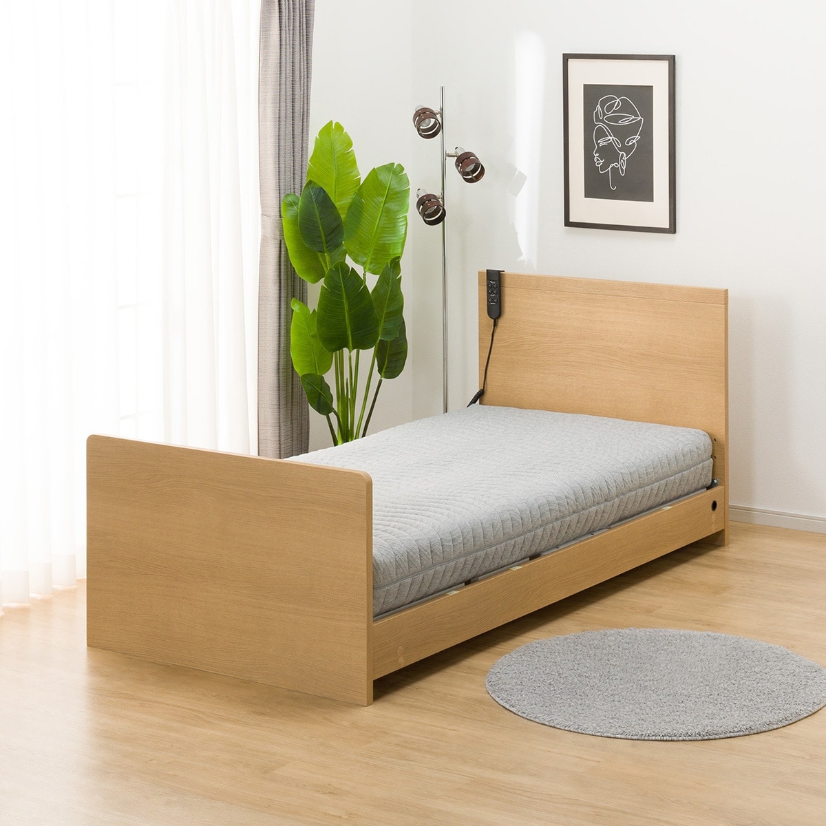 非課税】電動シングルベッドフレーム＋マットレスセット(NS001 ST LBR