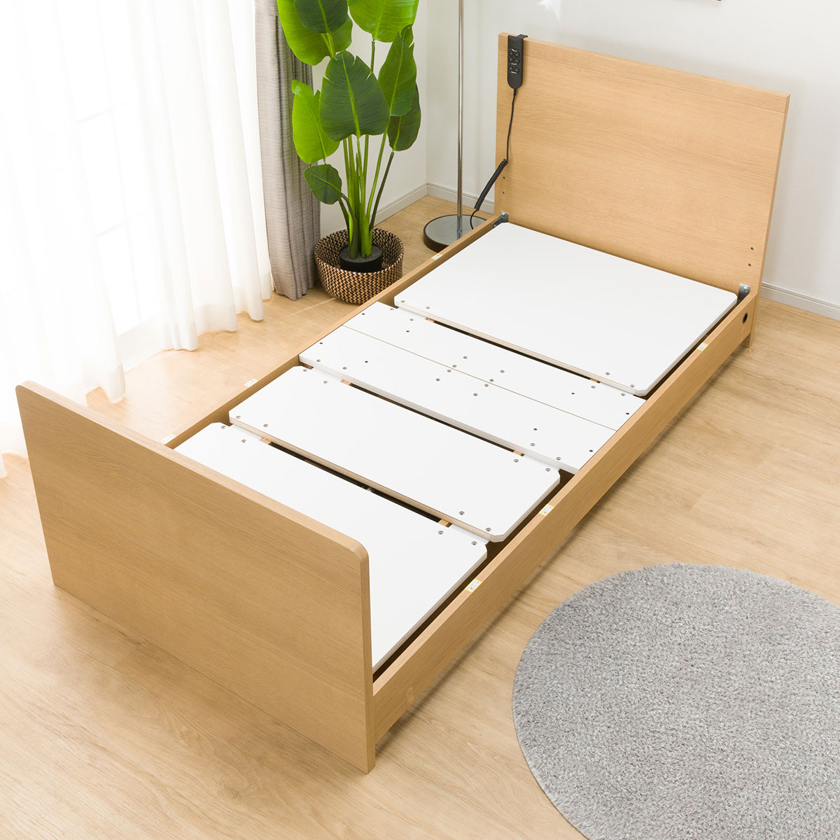 非課税】電動シングルベッドフレーム＋マットレスセット(NS001 ST LBR