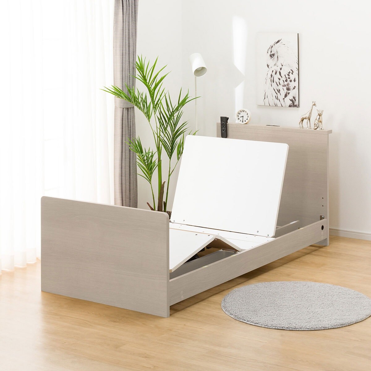 非課税】電動シングルベッドフレーム＋マットレスセット(NS002 ST GY