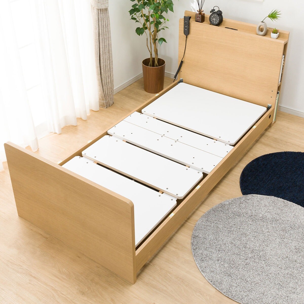 シングルベッド　一人暮らし　マットレスセット　美品　ニトリ　引き取り　配達 非課税】電動シングルベッドフレーム＋マットレスセット(NS003