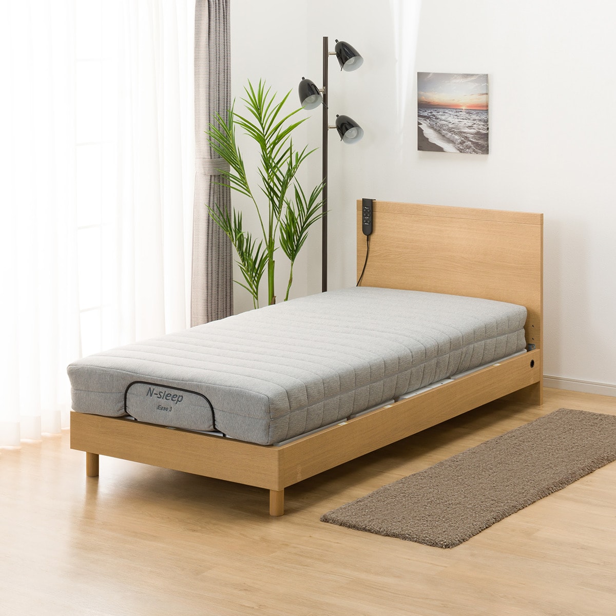 非課税】電動シングルベッドフレーム + マットレス + サイドガード