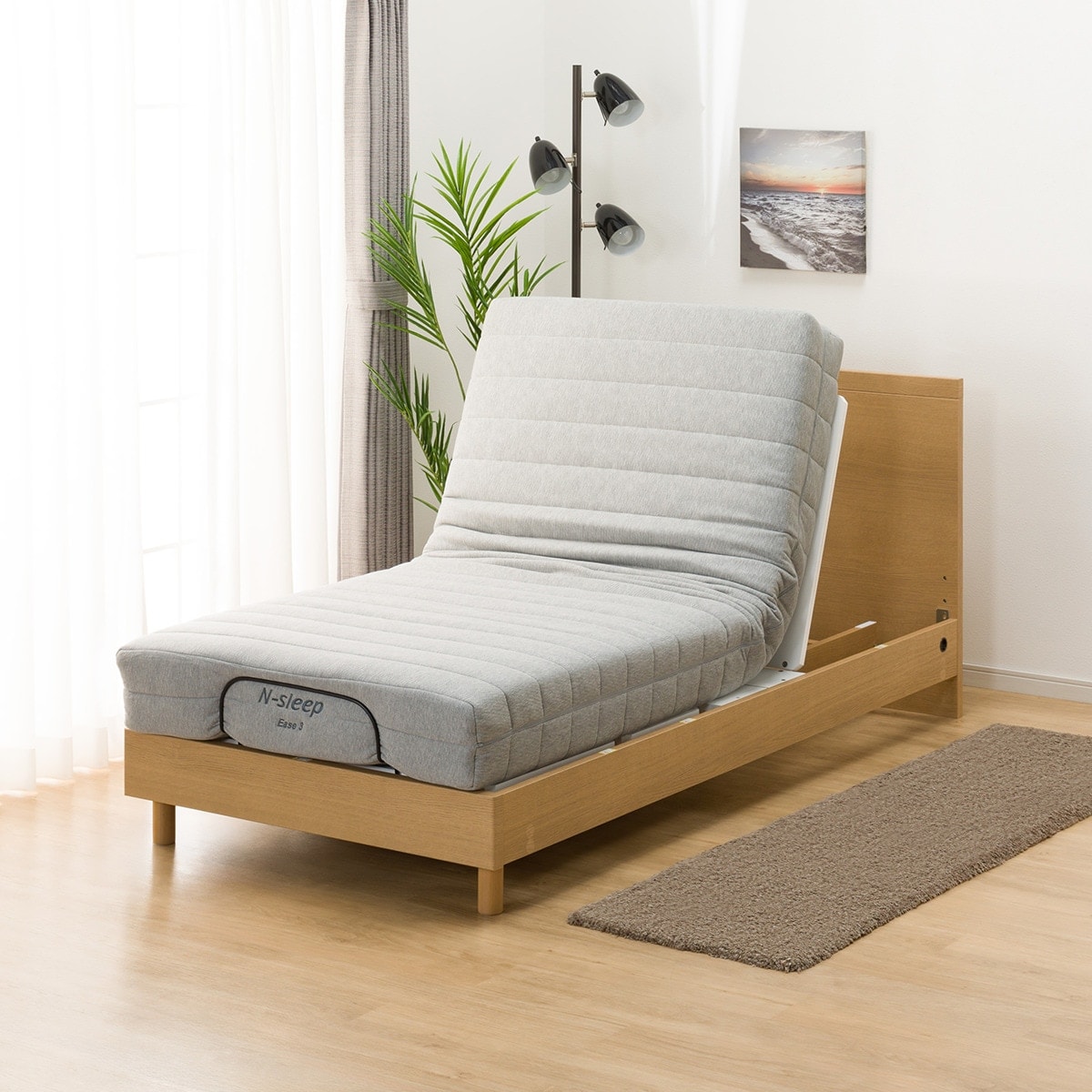 非課税】電動シングルベッドフレーム＋マットレスセット(NS001 LEG LBR